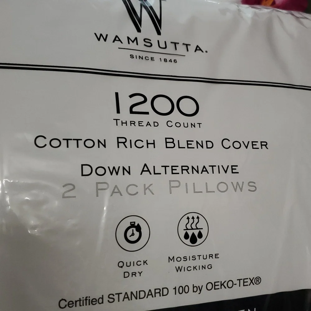 Brand New Wamsutta 1200 Thread Count Down Alternative 2 Pack Pillows. St…